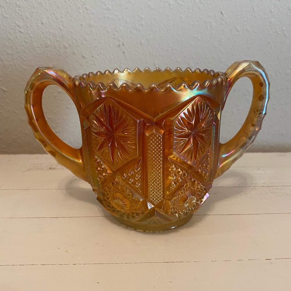 Imperial Glass Carnival Marigold Star and File Open Spooner 
Used